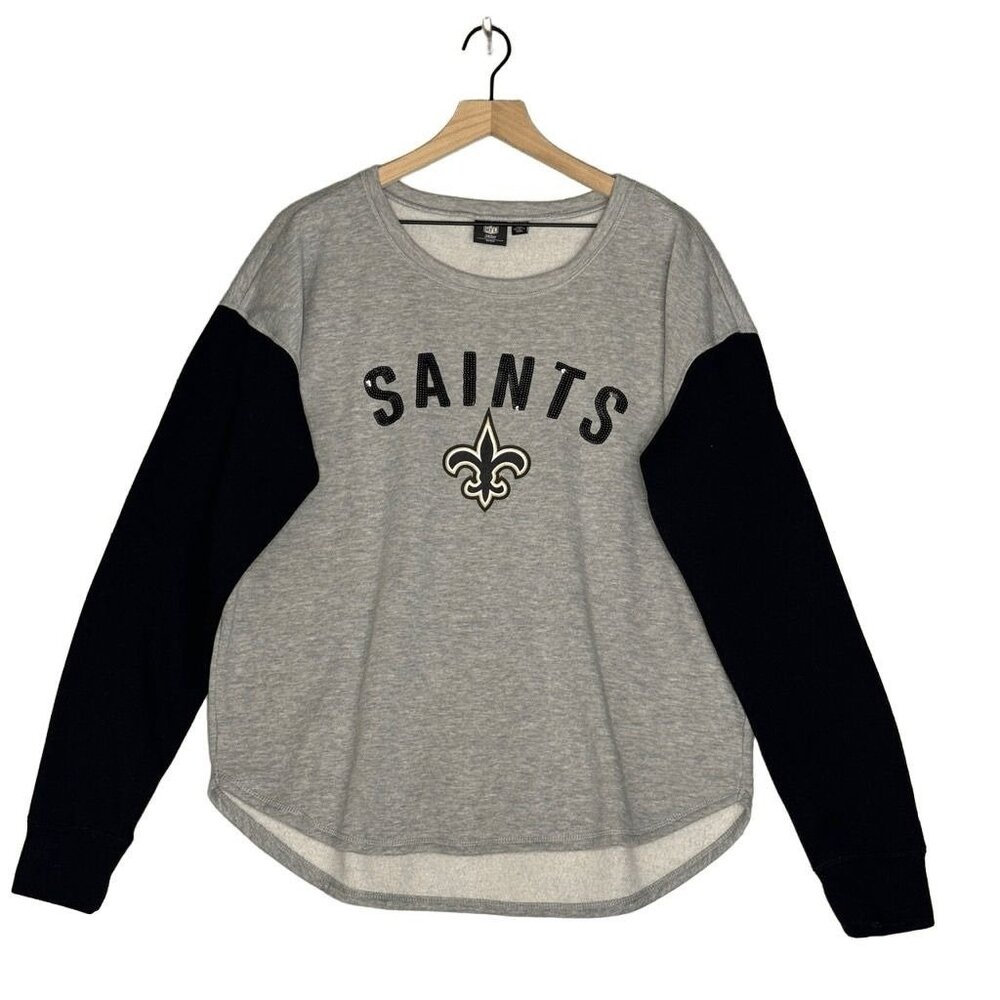 NFL Womens New Orleans Saints Sequins Gray & Black Sweatshirt Plus Size XXL